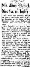 Obituary for Anna Ida Waltersdorf (Petznick) - click for larger view